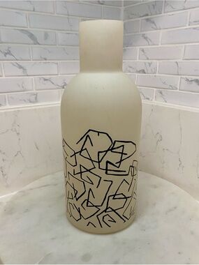 Modern Matte White abstract printed glass vase 10”